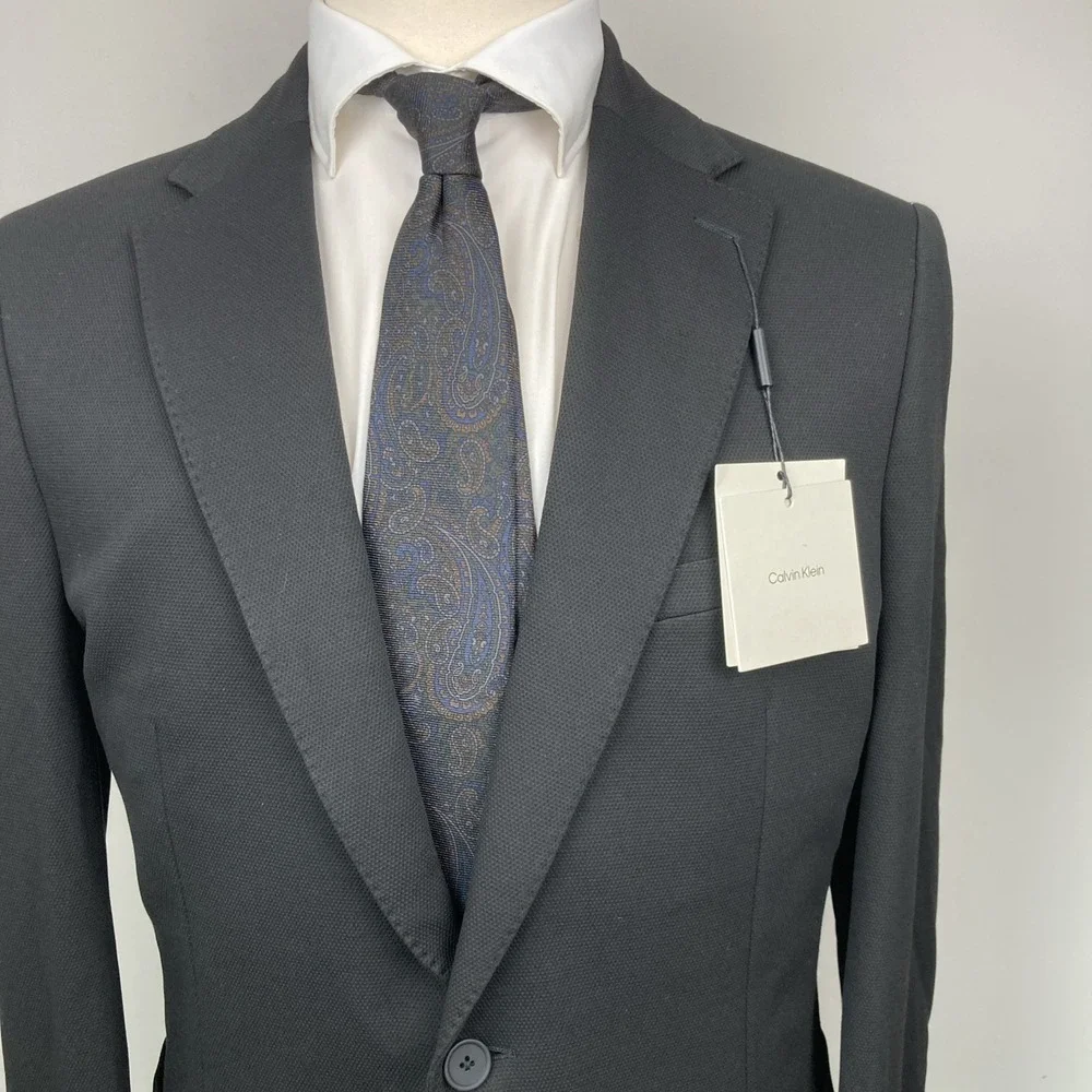 Calvin Klein Men's Black Slim-Fit Solid Knit Jacket Sport Coat Size 44L
